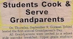 Picture of newspaper headline Students Cook and Serve Grandparents